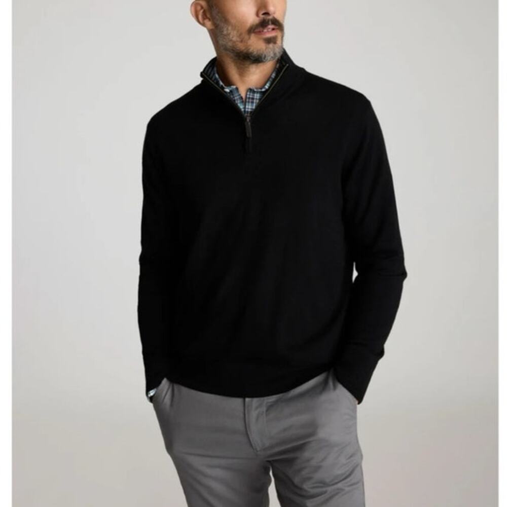 Untuckit Merino Wool Quarter Zip Sweater Black Business Casual